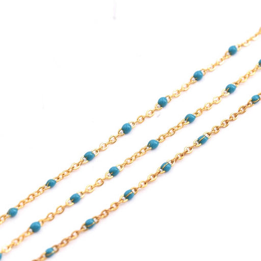 Chaine Très Fine Acier Inoxydable et Email Turquoise 1mm (50cm)