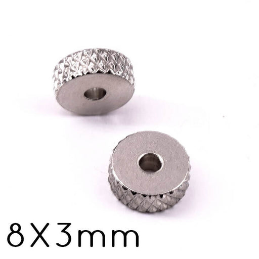 Achat Perles Rondelles Heishi Strié Diamant en Acier Inoxydable 8x3mm (2)