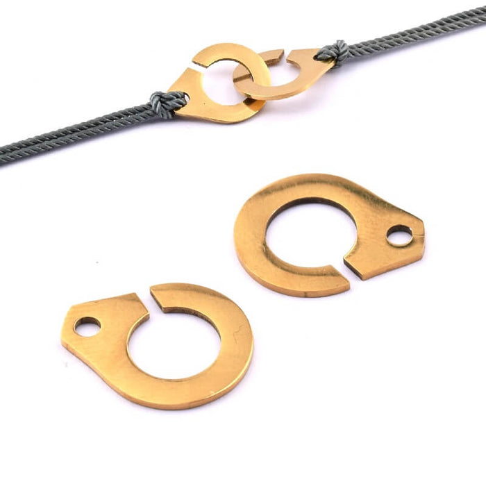 Connecteur menottes fermoir acier inoxydable doré 19x15mm - Trou : 2mm (1 paire)