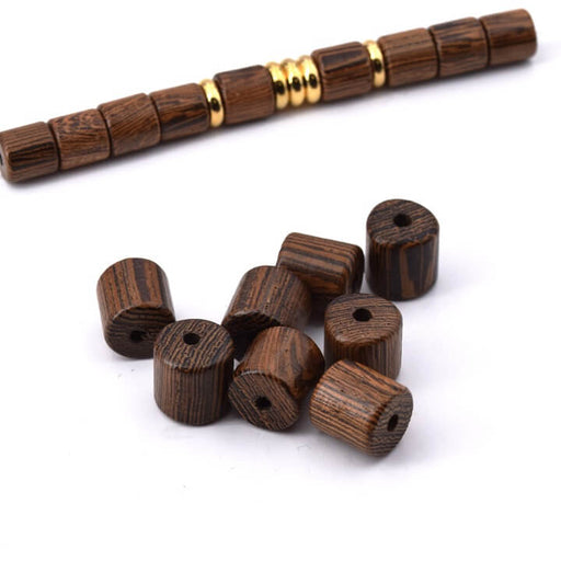 Perles Rondelles TUBE en Bois de Wenge Naturel 8x8mm - Trou: 1.4mm (20)