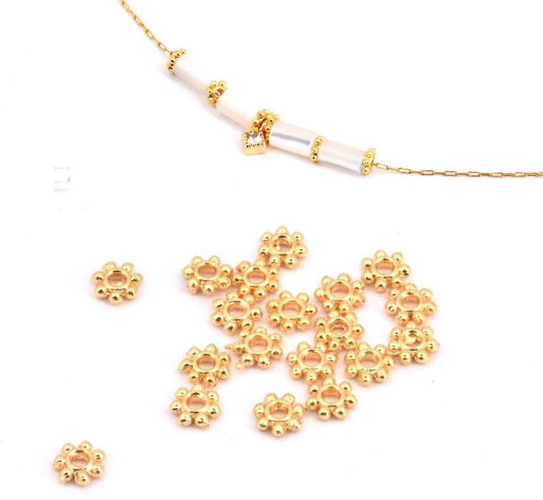 Perles rondelle séparateur, heishi fleur 4mm doré or fin qualité- trou:1,2mm (10)