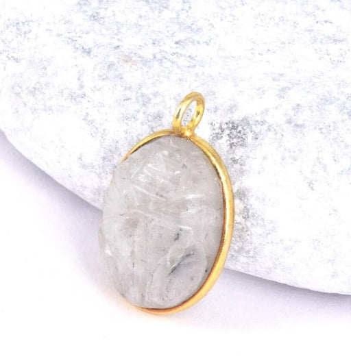 Achat Pendentif Ovale Sculpté Scarabée ethnique Pierre De Lune Sertis Argent 925 doré or fin17x13mm (1)