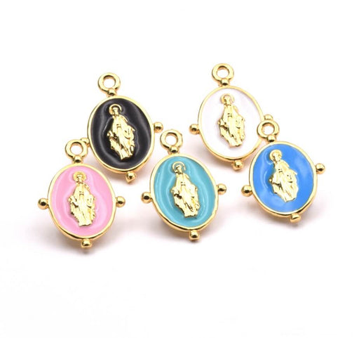 Achat Pendentif, Médaille Ovale Vierge Email et Doré Qualité Turquoise 19mm (1)