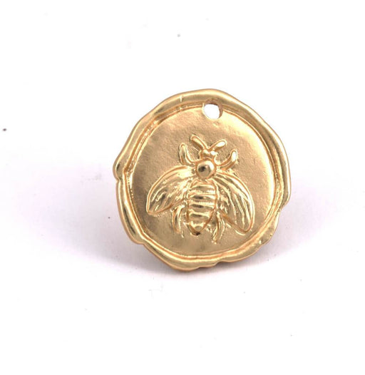 Pendentif, Médaille Ronde Abeille métal doré Mat 18mm (1)