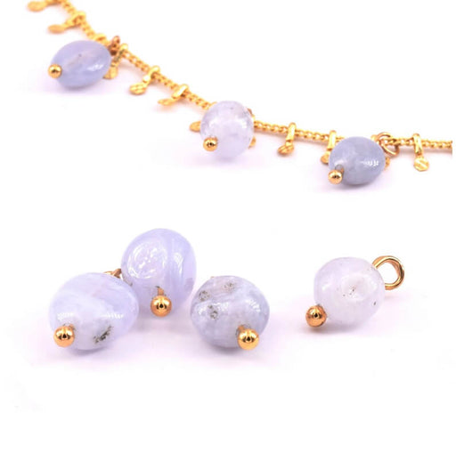 Breloques Perles Nugget Agate Bleu Ciel 5-10mm - Clou métal doré Qualité (4)