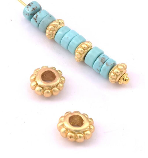 Perles Rondelles Séparateurs Perlées 6,5x3mm métal doré qualité Mat - Trou: 3mm (2)