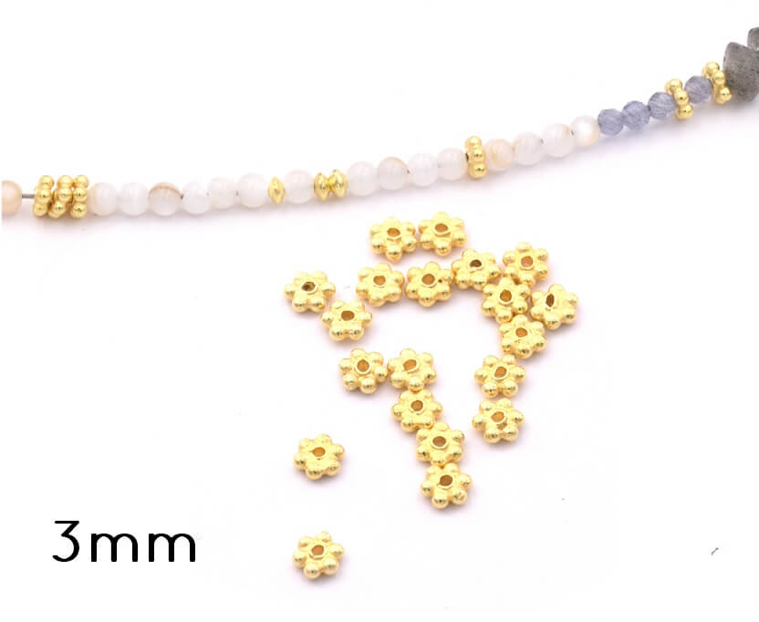 Perles Rondelles Mini Heishi Fleur 3mm Argent 925 doré or fin (20)