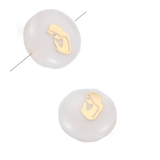 Achat Perle Ronde Plate en Nacre Blanche avec Vierge Doré 8x3,5mm, Trou 0.7mm (2)