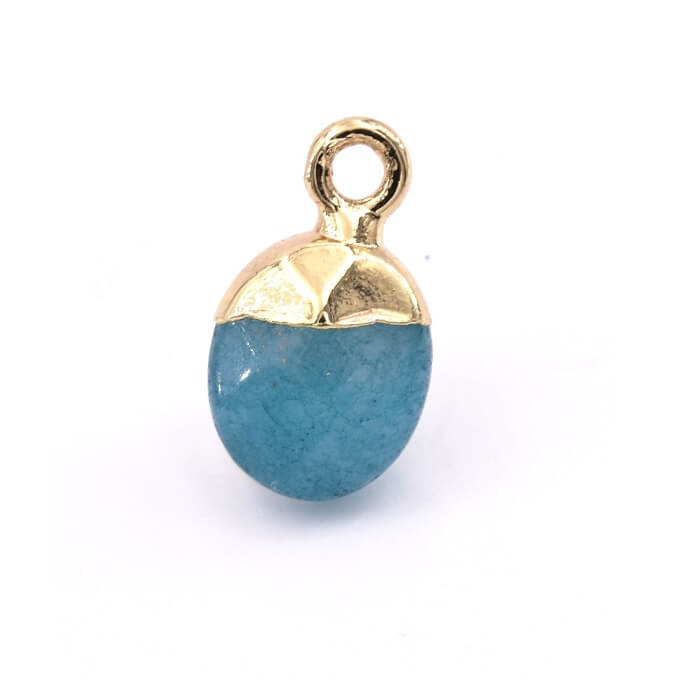 Pendentif Croix Chrétienne En Métal Teinté Bleu Métallisé Avec Agates - Longueur 6,2 Cm - Neuf
