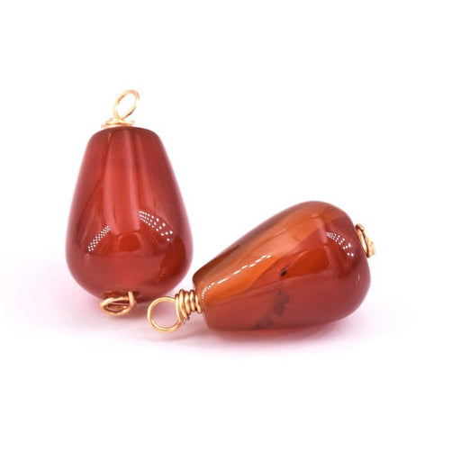 Pendentif Connecteurs Gouttes en Agate rouge teintée avec Fil en Métal Doré 20x9mm (2)