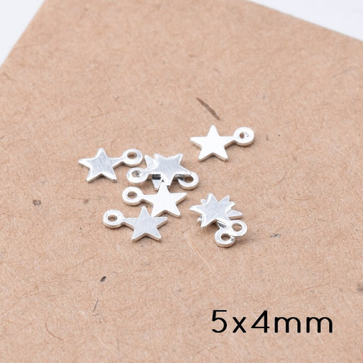 Achat Mini Charm Breloque Forme étoile Laiton Plaqué Argent 925 - 5x4mm (10)