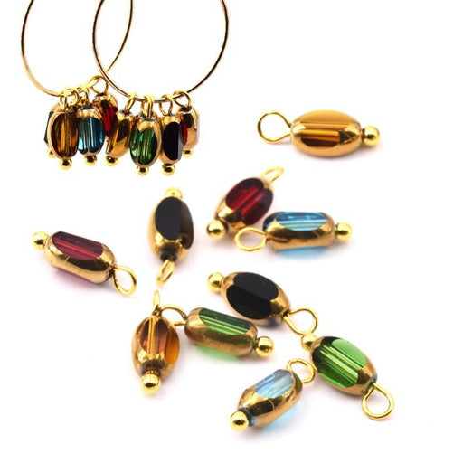Achat Mini Charms Breloque Verre plaqué rétro Couleurs Mix Tige Laiton Doré 11x4mm (10)