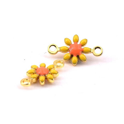 Achat Connecteur Breloque Fleur Daisy Marguerite Laiton Doré Email Jaune 7mm (2)