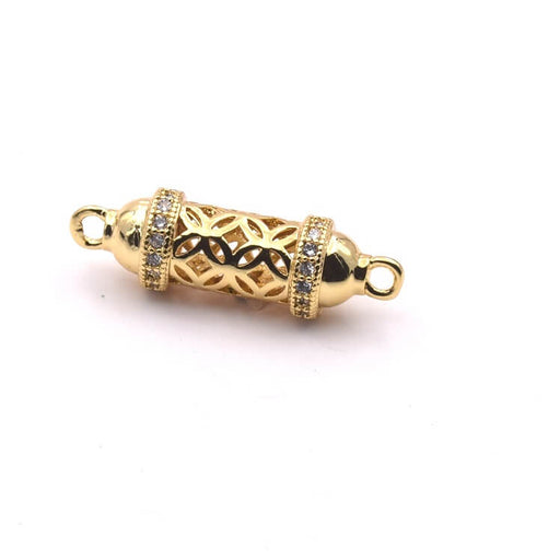 Achat Connecteur Cylindre Ajouré Rondelles Zircons Laiton Doré Qualité 20x8mm (1)