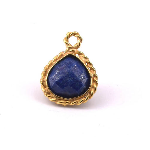 Achat Pendentif Goutte Facettes Lapis Lazuli Sertis Laiton Doré Or Fin 11x11mm (1)