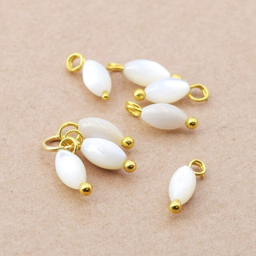 Achat Pendentifs Charms en Nacre Blanche Crème avec Tige Laiton Doré -7x4mm (8)