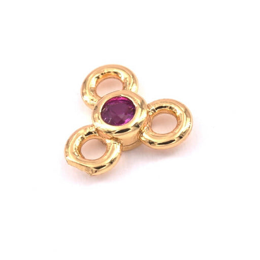 Achat Connecteur trio en Laiton Doré Qualité et Zircon Rose 6.5x7mm- Trou : 1.4mm (1)