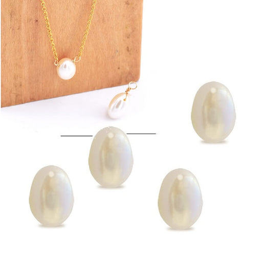 Achat Perles d&#39;eau douce ovales blanc 8x6mm - Trou: 0.5mm (5 perles)