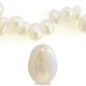 Perles d'eau douce ovales blanc 8x6mm - Trou: 0.5mm (5 perles)