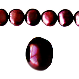 Perles d'eau douce pépites rouge cerise 6.5mm sur fil (1)