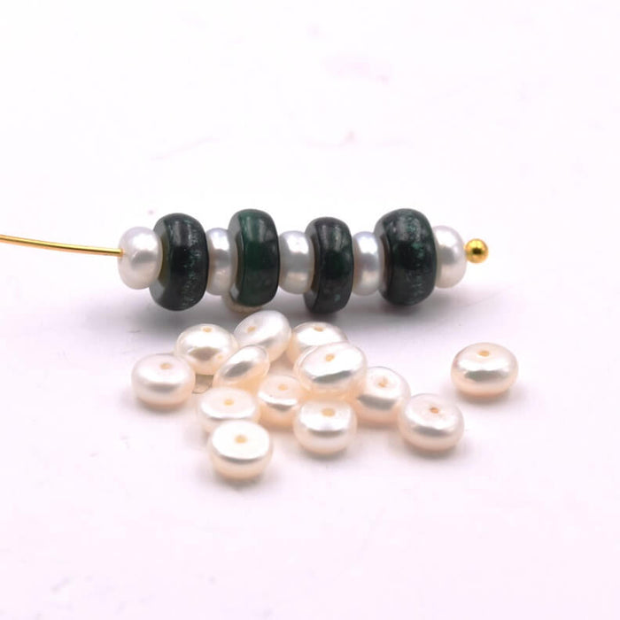 Perles d'Eau Douce Heishi Rondelles Blanches 4x2mm (15)