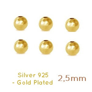 Perles Rondes 2.5mm Argent 925 doré Or 1 micron (10)