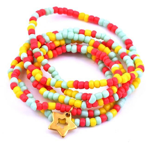 Sautoir Bracelet Rocaille sur Elastique Multicolor étoile Acier Doré 11x12mm (1)