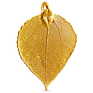 Pendentif véritable feuille de tremble galvanisée or 24K 50mm (1)