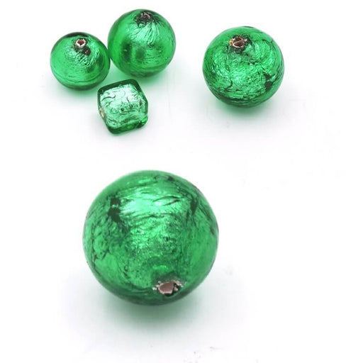 Achat Perle de Murano Ronde Vert et Argent 10mm (1)