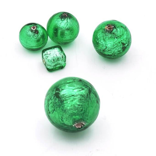 Achat Perle de Murano Ronde Vert et Argent 12mm (1)