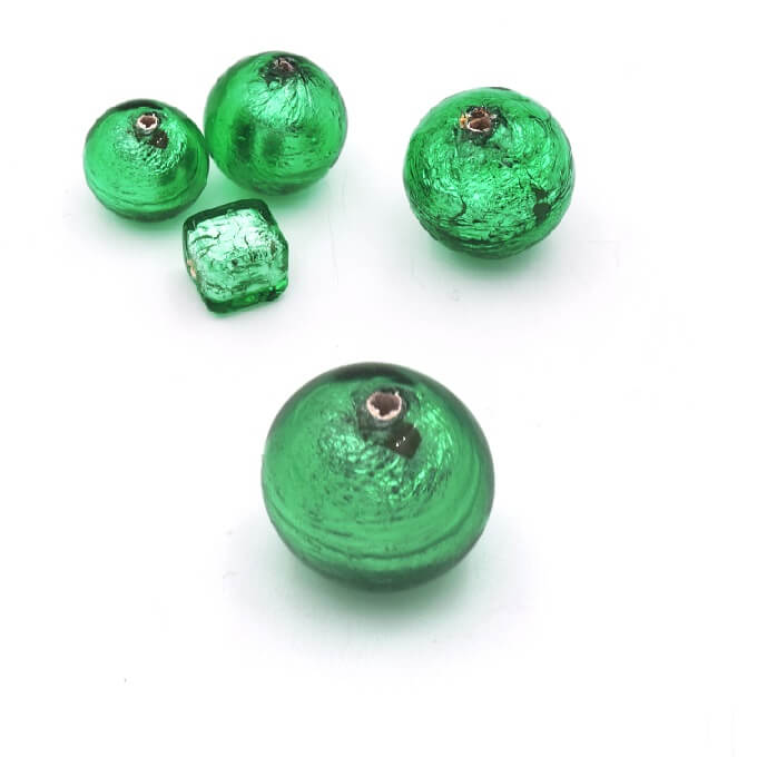 Perle de Murano Ronde Vert et Argent 8mm (1)