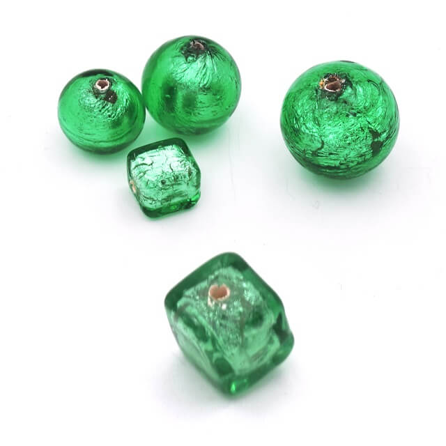 Perle de Murano Cube Vert et Argent 6mm (1)