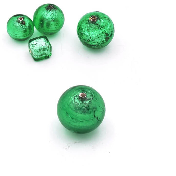 Perle de Murano Ronde Vert et Argent 6mm (1)
