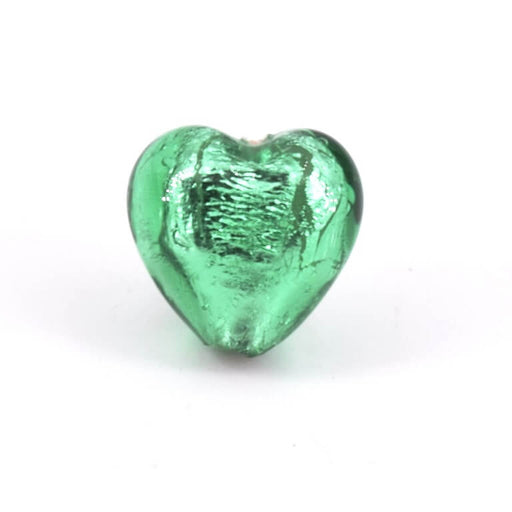 Achat Perle de Murano Coeur Vert et Argent 10mm (1)