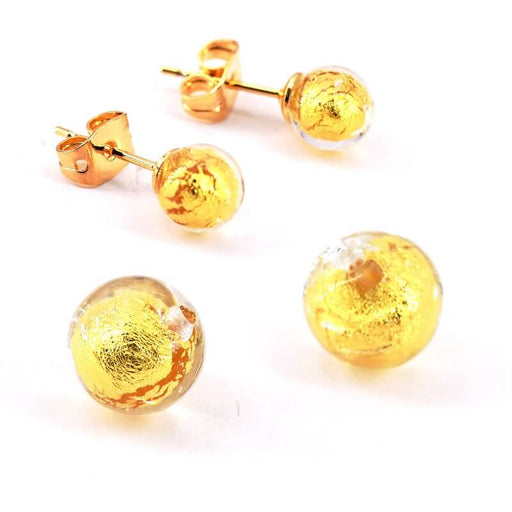 Achat Perles de Murano Rondes Cristal et Or Semi-percées 6mm (2)
