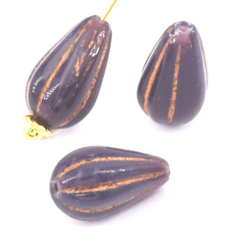Perles en Verre de Bohême Goutte Violet Opaline et Bronze 13x7mm (4)