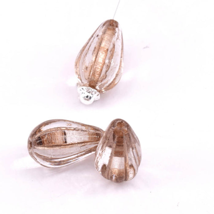 Perles en Verre de Bohême Goutte Crystal et Platine 13x7mm (4)