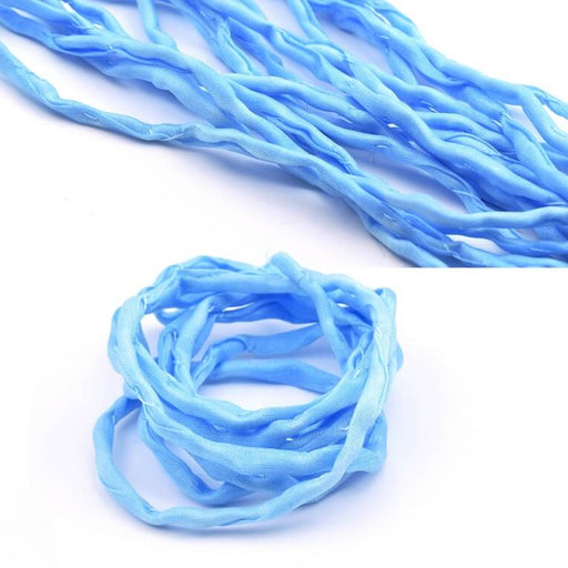 Cordon de Soie Naturelle Teinture Main Bleu Tie and Dye 2mm (1m)