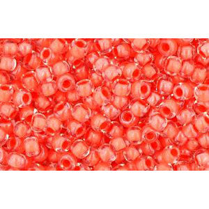 cc964 - perles de rocaille Toho 11/0 crystal/ dark coral lined (10g)