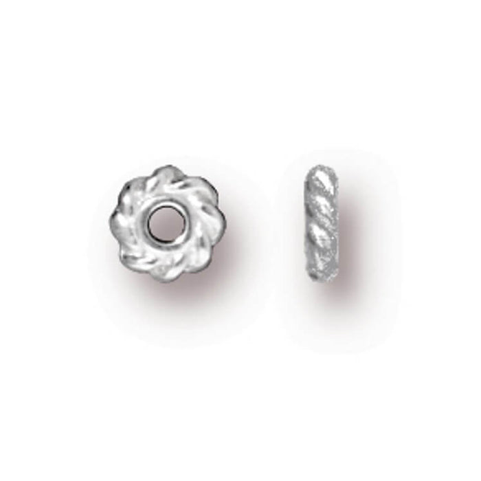 Perle Rondelle Twist Fleur Métal Argenté 4.5x1mm (10)
