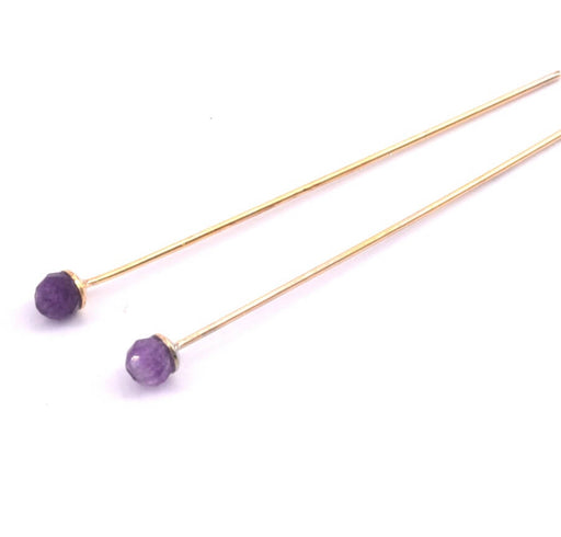 Achat Clous Tiges doré or fin qualité 4,4cm Avec Améthyste à Facettes 3,5mm (2)