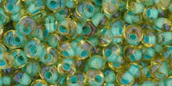 cc952 - perles Toho magatama 3mm rainbow light topaz/sea foam lined (10g)