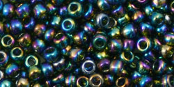 cc180 - perles de rocaille toho 8/0 transparent rainbow olivine (10g)