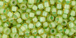 cc945 - perles de rocaille Toho 8/0 inside jonquil/ mint julep lined (10g)