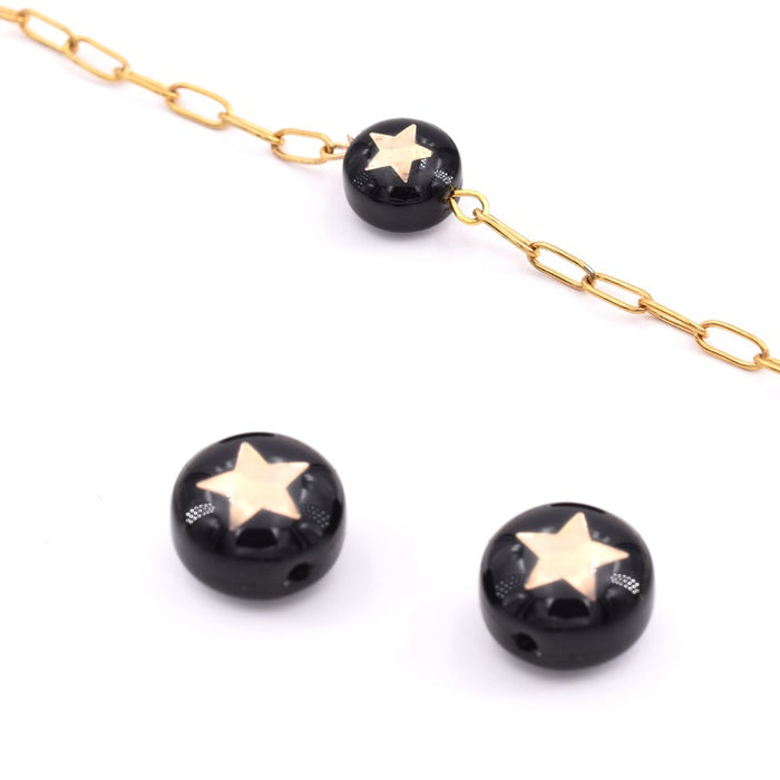 Perles Rondes Vernis Noir Avec étoile Laiton Doré 8mm - Trou 0.8mm (2)