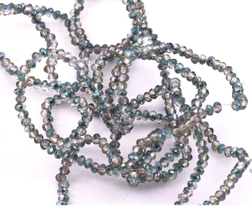 Perles Rondes Verre à Facettes Gris AB 2,5mm, Trou: 0.5mm - fil 35cm (1fil)