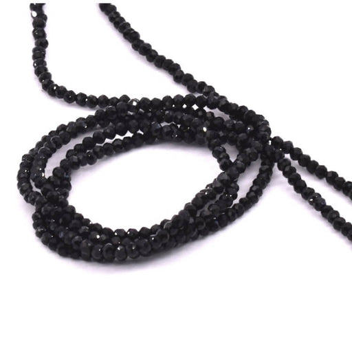 Achat Perles Rondes Verre à Facettes Noir 2mm, Trou: 0.5mm (1fil)