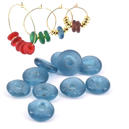 Achat Perles Rondelle Donut Ethnique en Pate de Verre Bleu Montana 10-12mm (10)