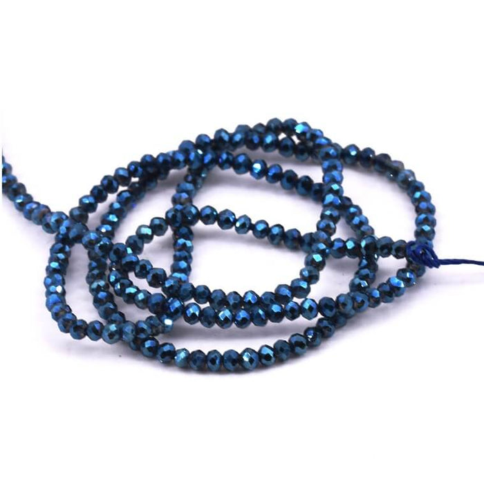 Perles Rondelles Verre à Facettes Bleu Métallique 2mm - Trou: 0.6mm (1fil-35cm)