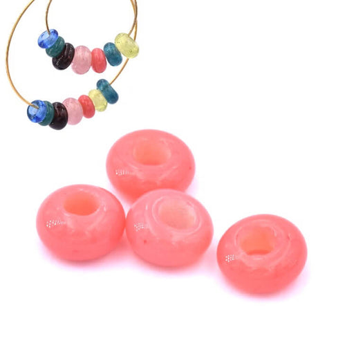 Achat Perle rondelle donut ethnique en pate de verre rose laiteux 6-7mm (4)